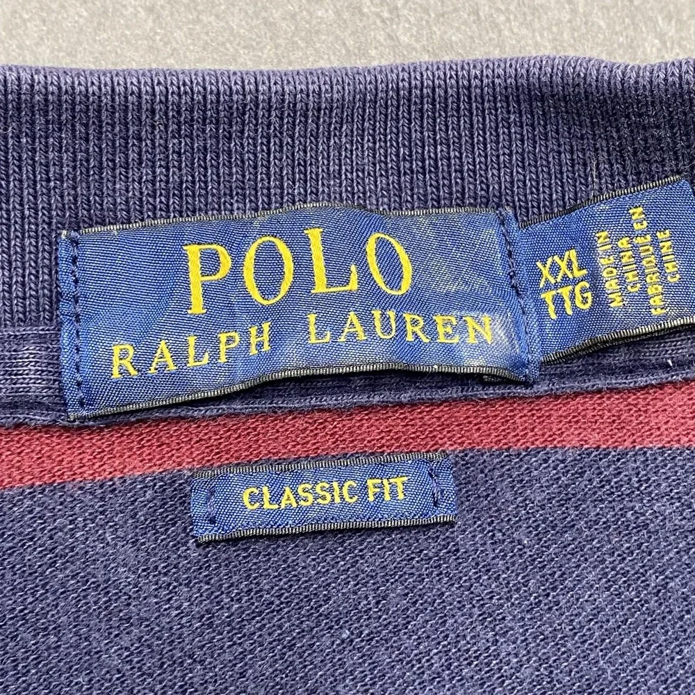 Polo Ralph Lauren Polo Shirt Mens 2XL Blue Stripe Classic Fit POLO Logo Front